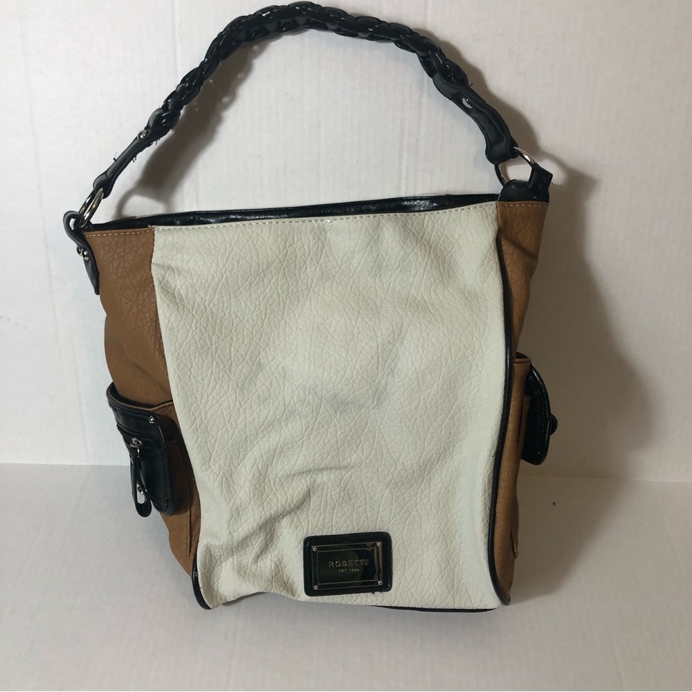 Rosetti Black, Tan and Cream Shoulder Strap Purse.